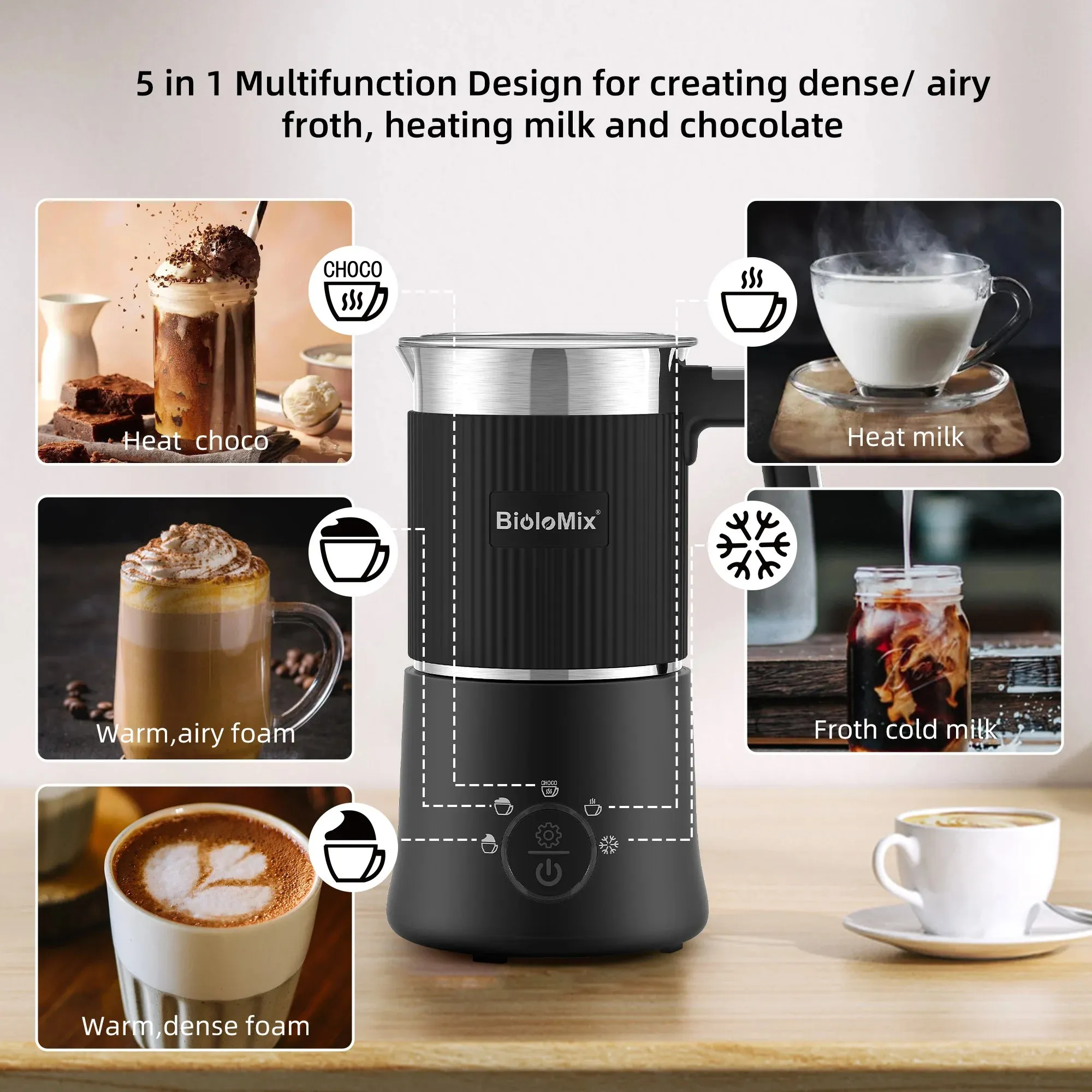 5-in-1 Automatic Hot and Cold Milk Frother