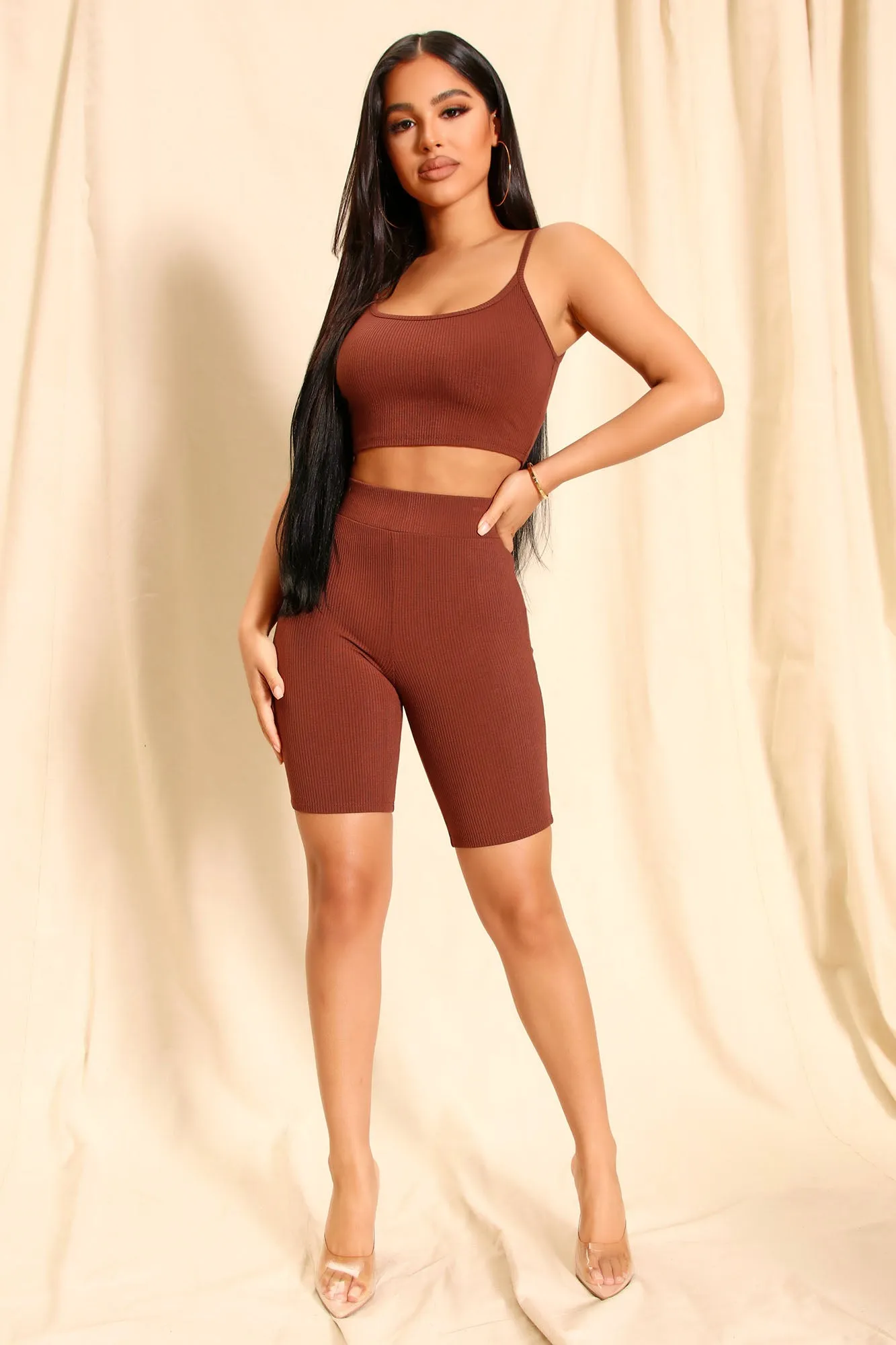 Aaliyah Snatched Biker Short - Chestnut