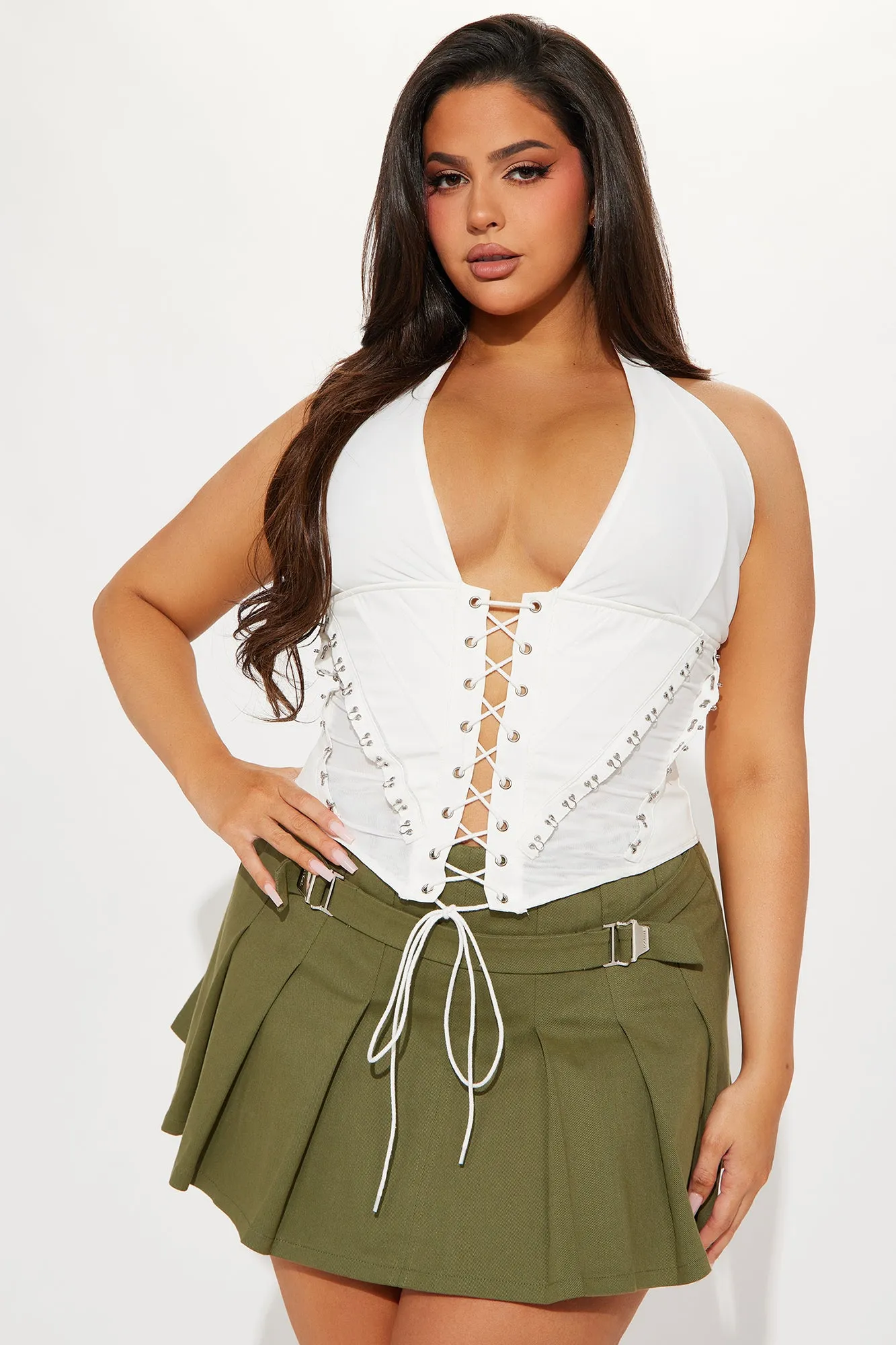 Alexis Lace Up Halter Top - White