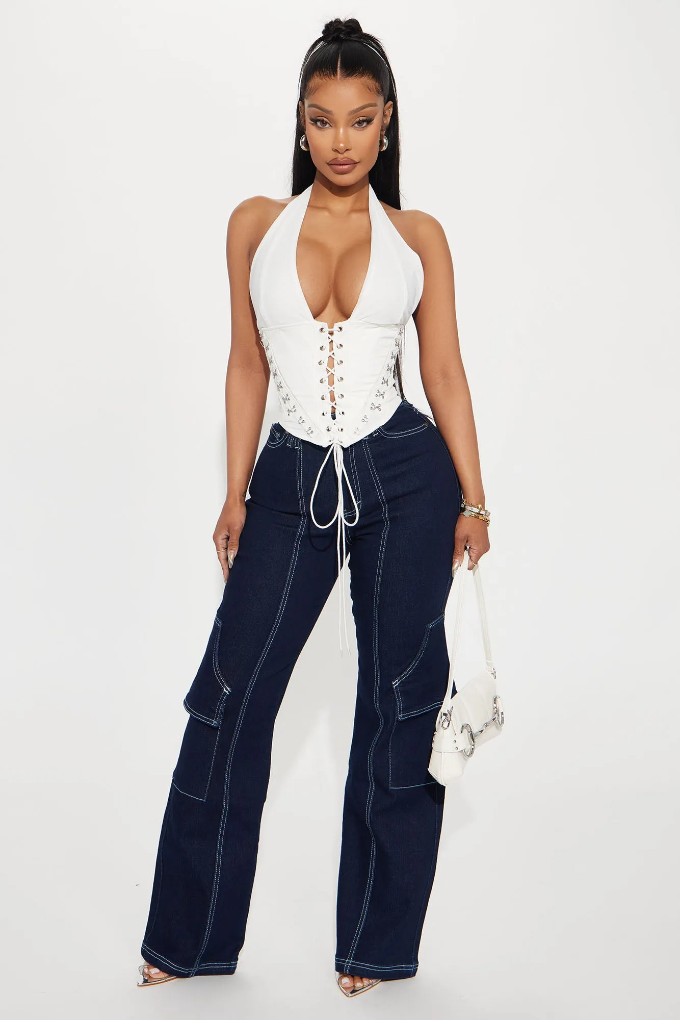 Alexis Lace Up Halter Top - White
