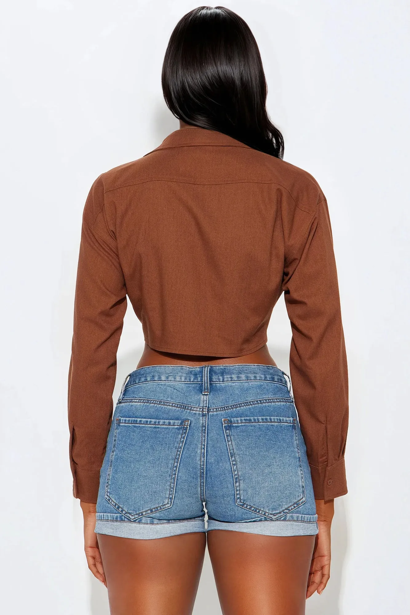 Alia Linen Tie Front Cropped Top - Chocolate