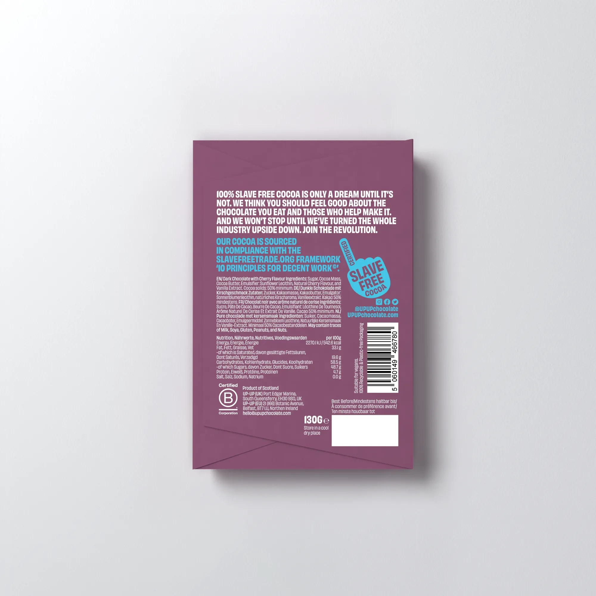 Dark Cherry Chocolate Bar (130g)