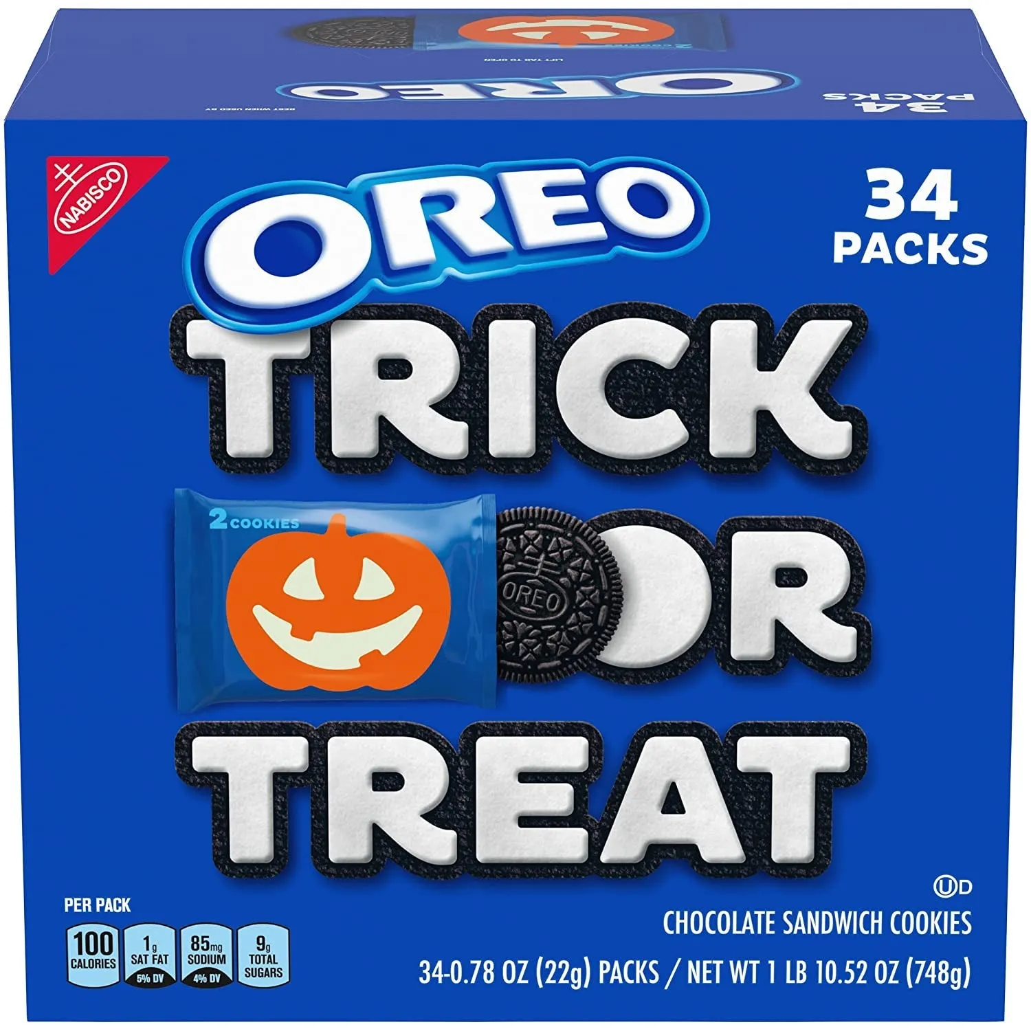 OREO Chocolate Sandwich Cookies, Halloween Cookies, 34 Trick or Treat Bags (2 Cookies per Snack Pack)