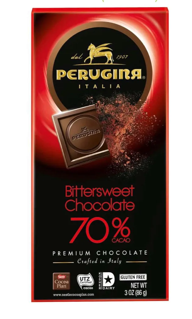PERUGINA PREMIUM ITALIAN 70% BITTERSWEET GOURMET CHOCOLATE BAR - 3OZ (Case of 12 Bars)
