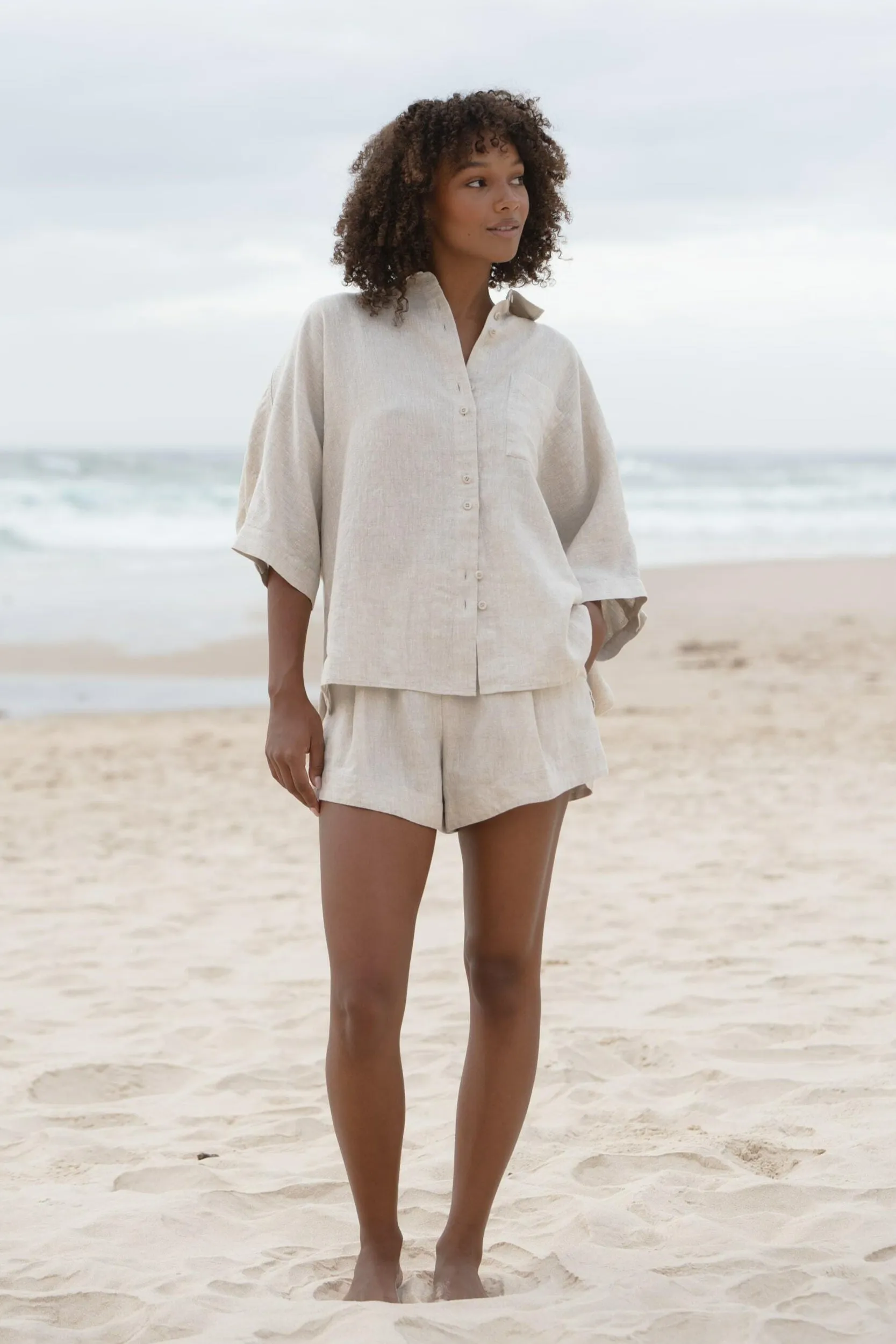 PIXIE OATMEAL LINEN SHIRT