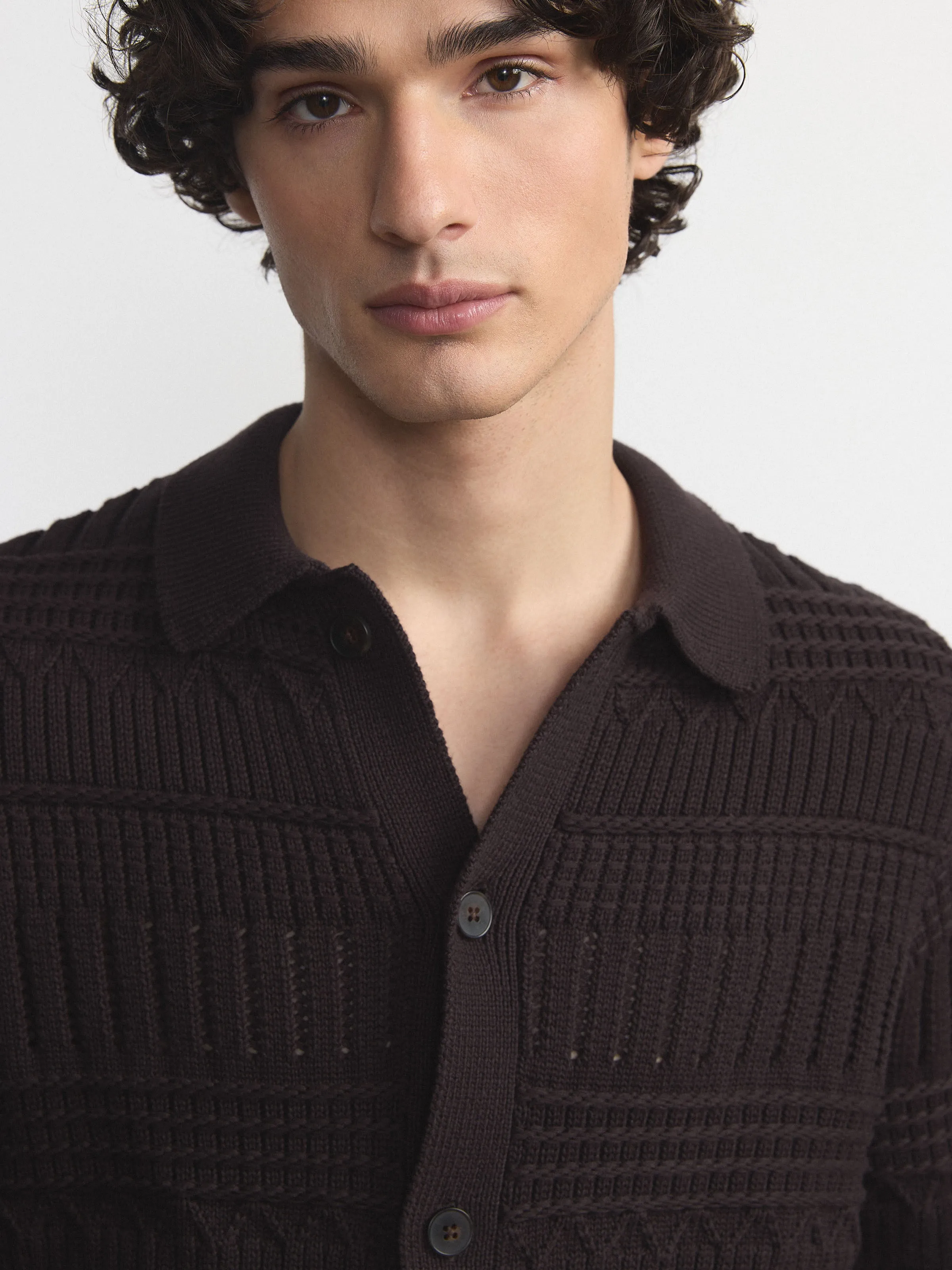 The Openwork Knit Overshirt in Dark Chocolate