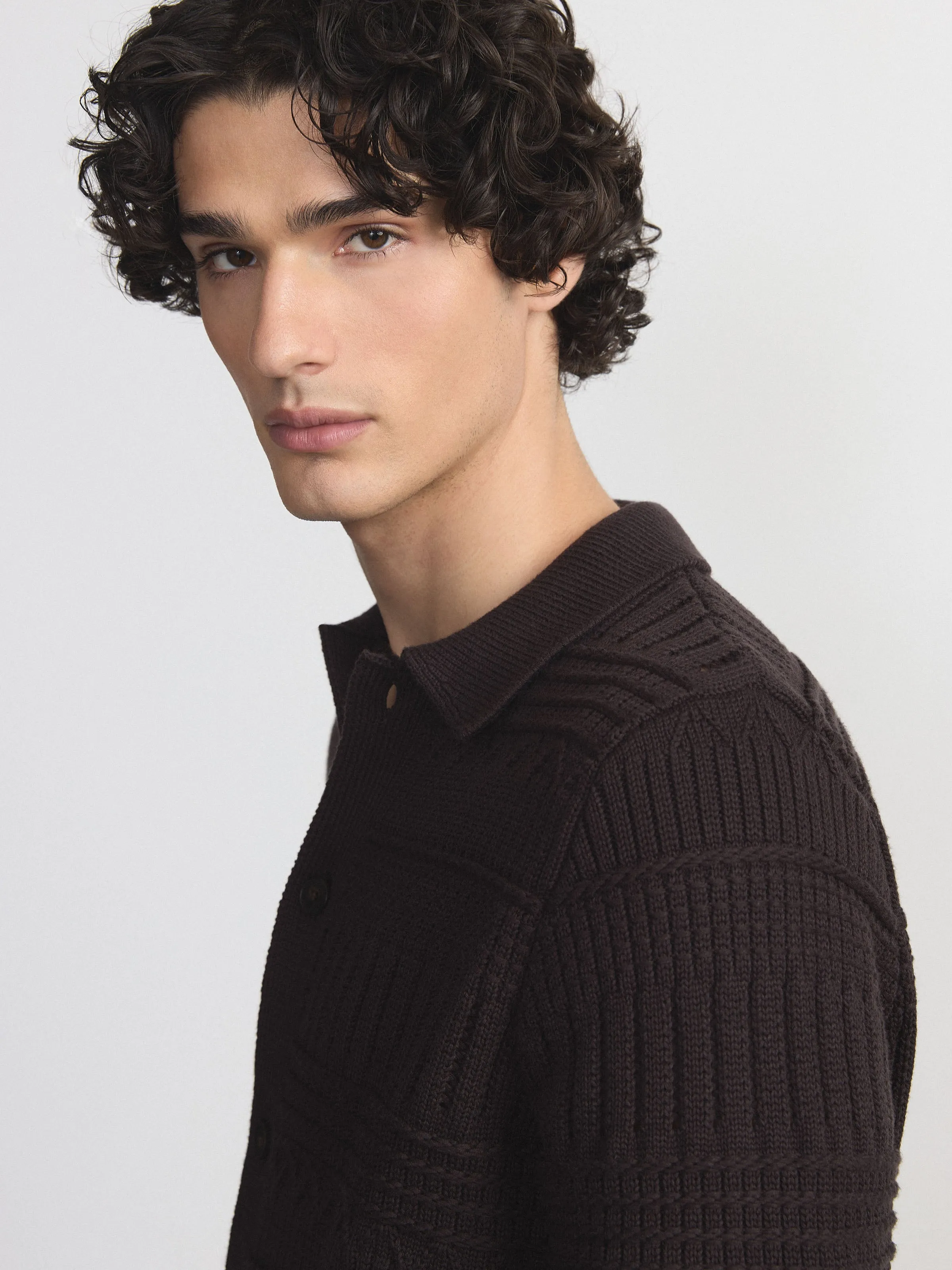The Openwork Knit Overshirt in Dark Chocolate