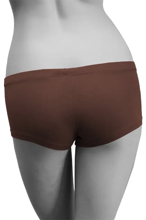 Womens Cotton Spandex Button-Up Boy Short - Dark Chocolate Brown