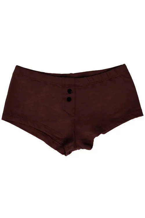 Womens Cotton Spandex Button-Up Boy Short - Dark Chocolate Brown
